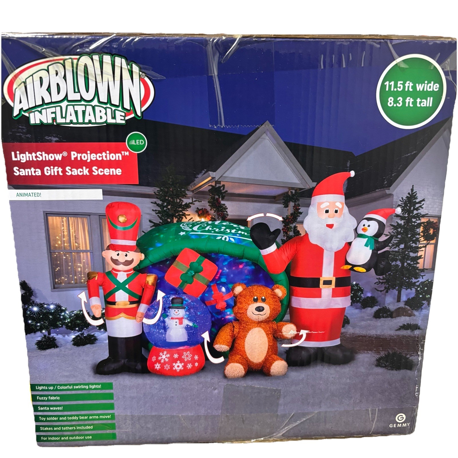 Gemmy Airblown Inflatable Lightshow Projection Santa Gift Sack Scene New In Box