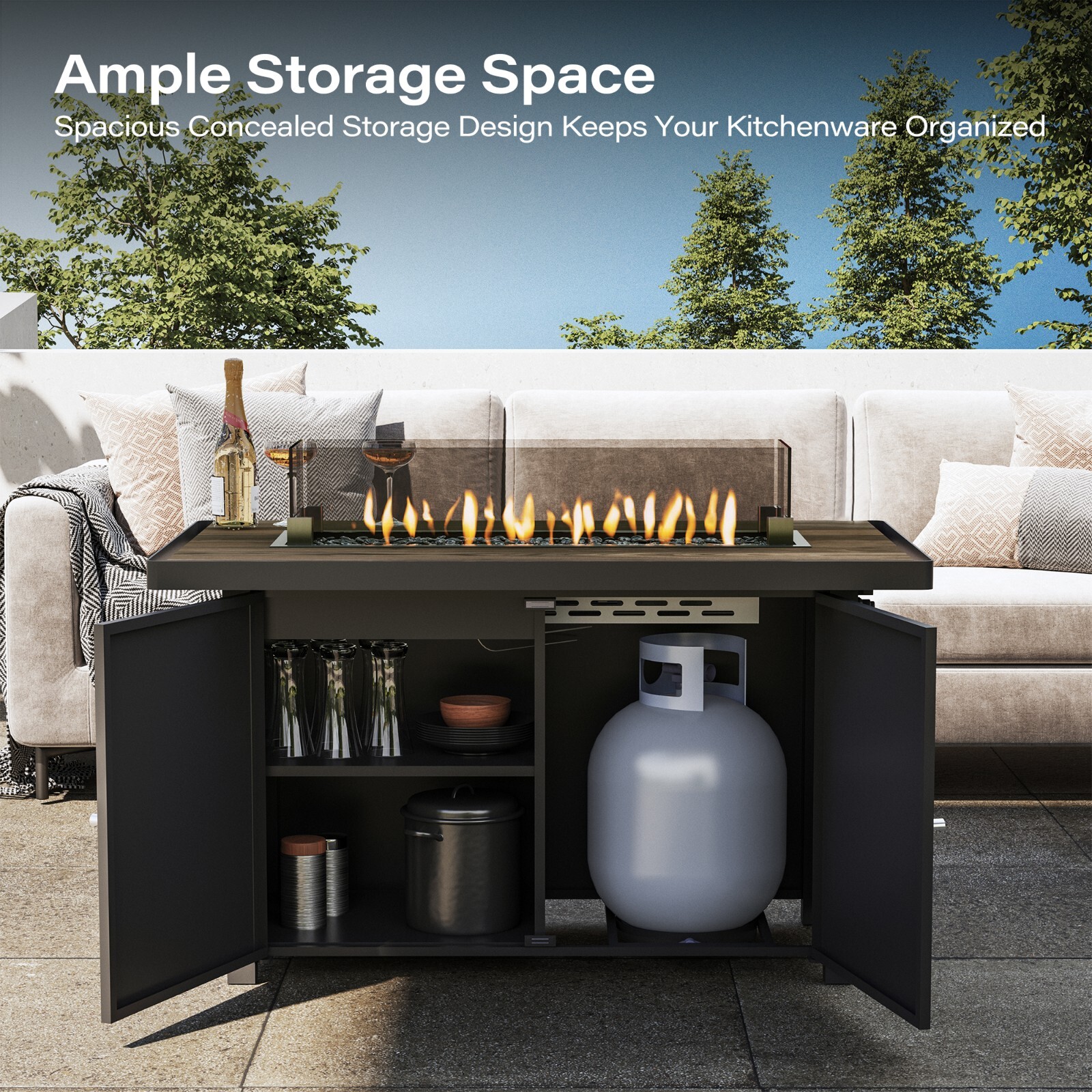 LAUSAINT HOME 43" Outdoor Fire Pit Table, 55,000 BTU Patio Propane FirePit