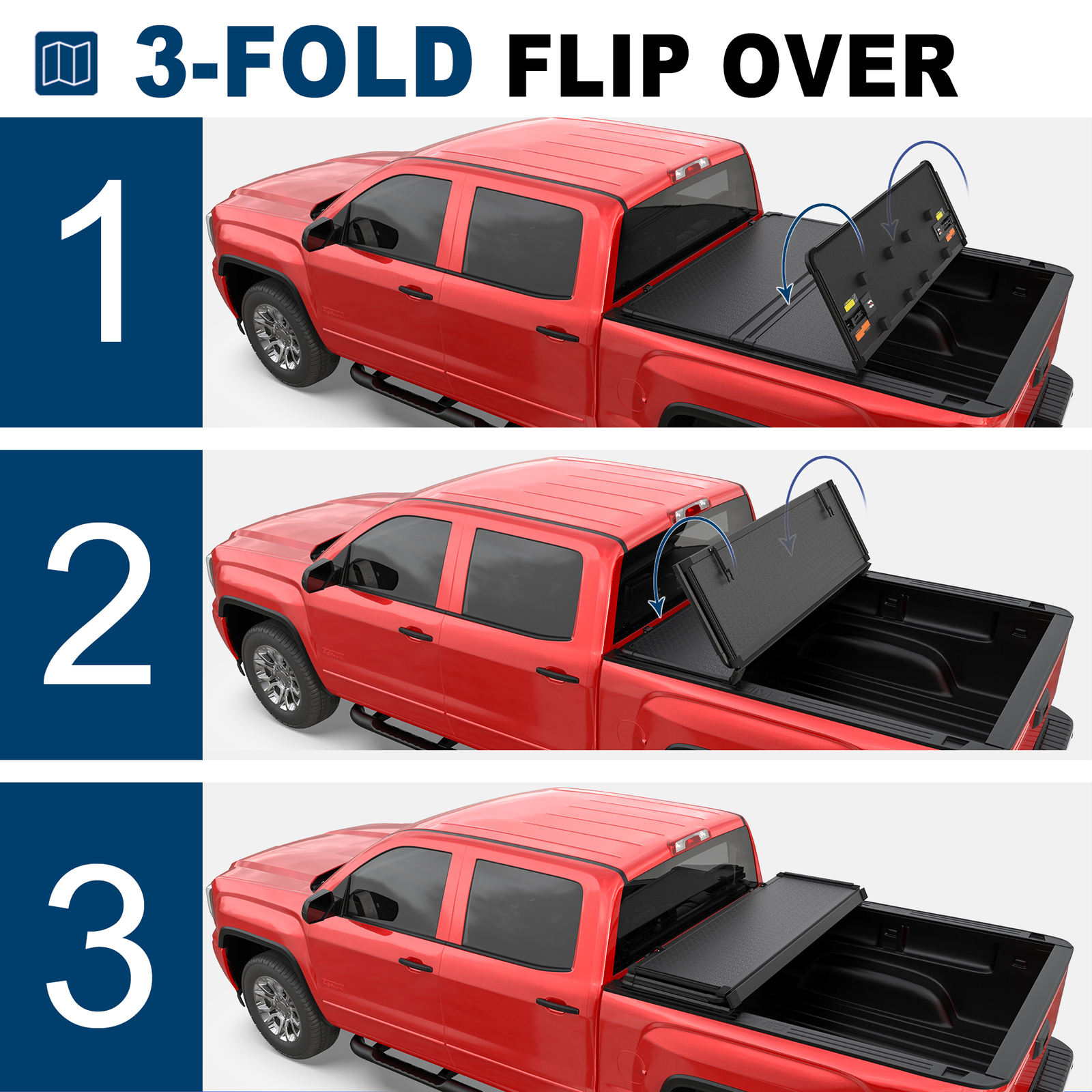 3 Fold 5FT Hard Truck Bed Tonneau Cover For 2015-2024 Chevy Colorado GMC Canyon
