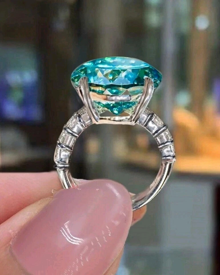 RARE 12.00 Ct Certified Round Cut Blue Treated Diamond Solitaire Ring 925 Silver