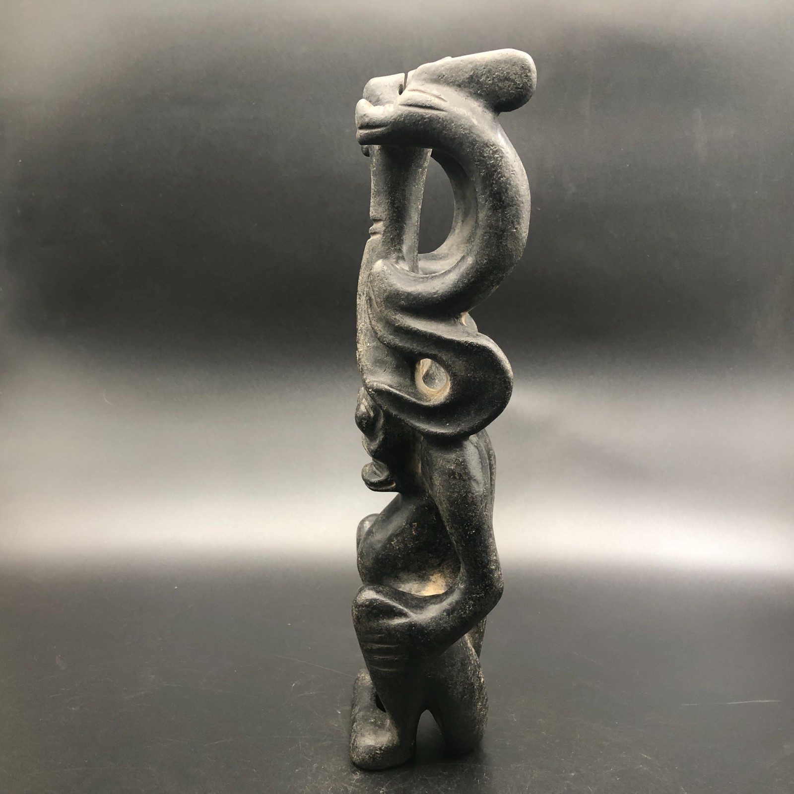 Old HongShan Culture Meteorite Jade Hand-Carved Sun God Helios&Pig Dragon Statue