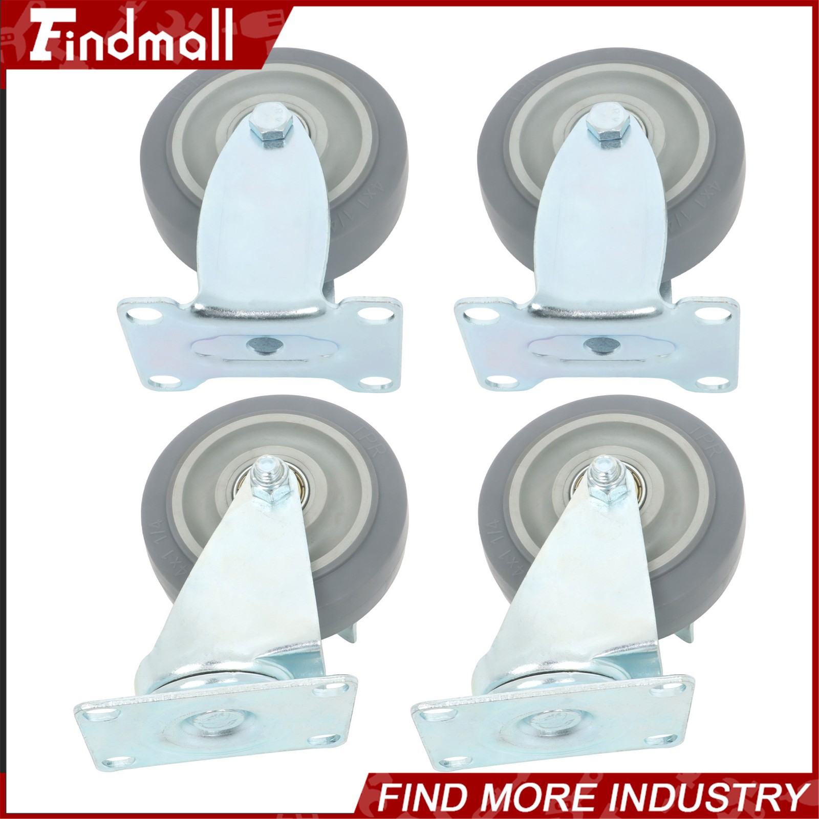 Findmall 4 Pcs 4" Swivel Caster Wheels (Two Straight, Two Diagonal Belt Brakes)