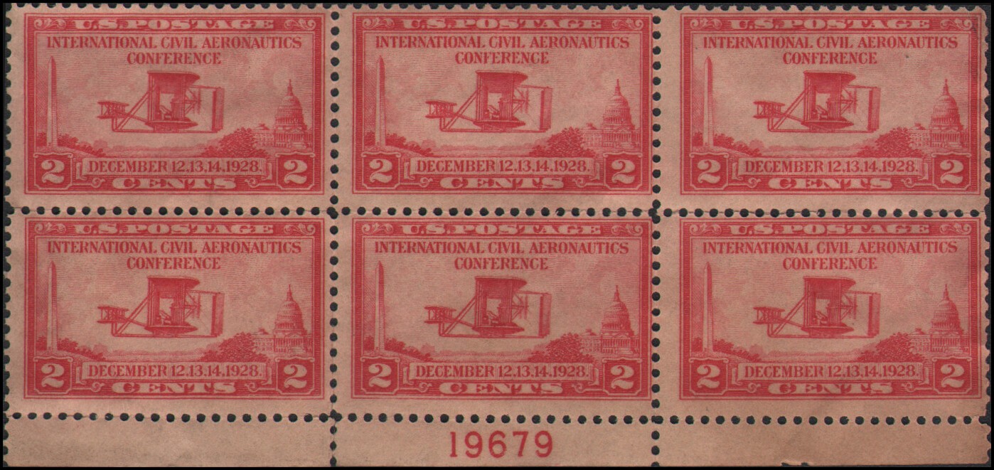 US #649 NG plate block of 6