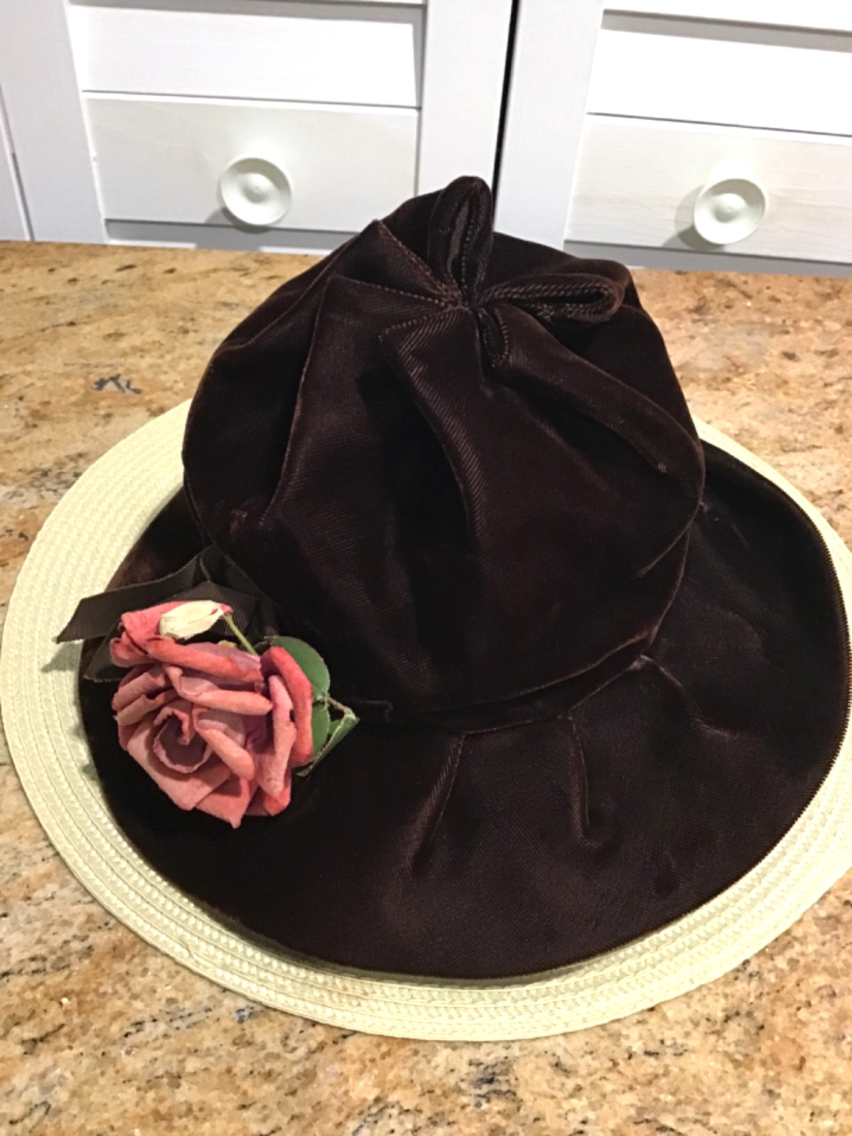 VTG Dark Brown Velvet Blossom 90’s Floppy Flower Hat