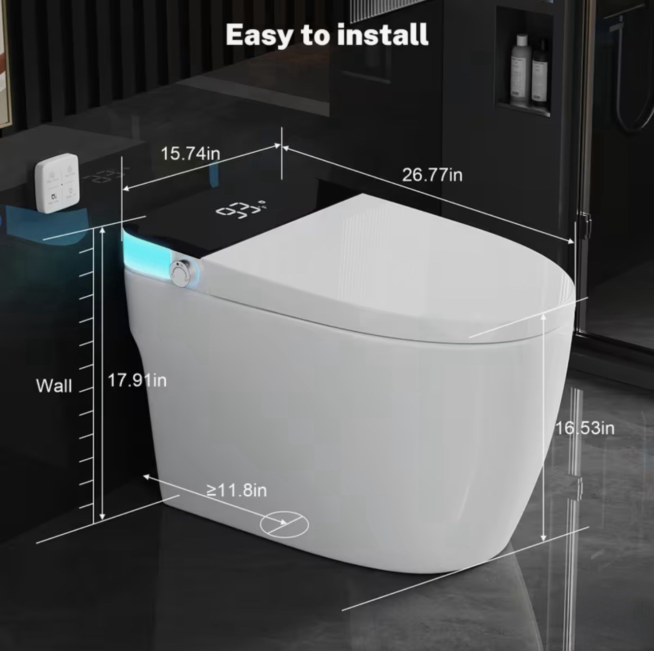 Modern Smart Toilet with Manual Flip Lid, Adjustable Remote Control, Heated Seat