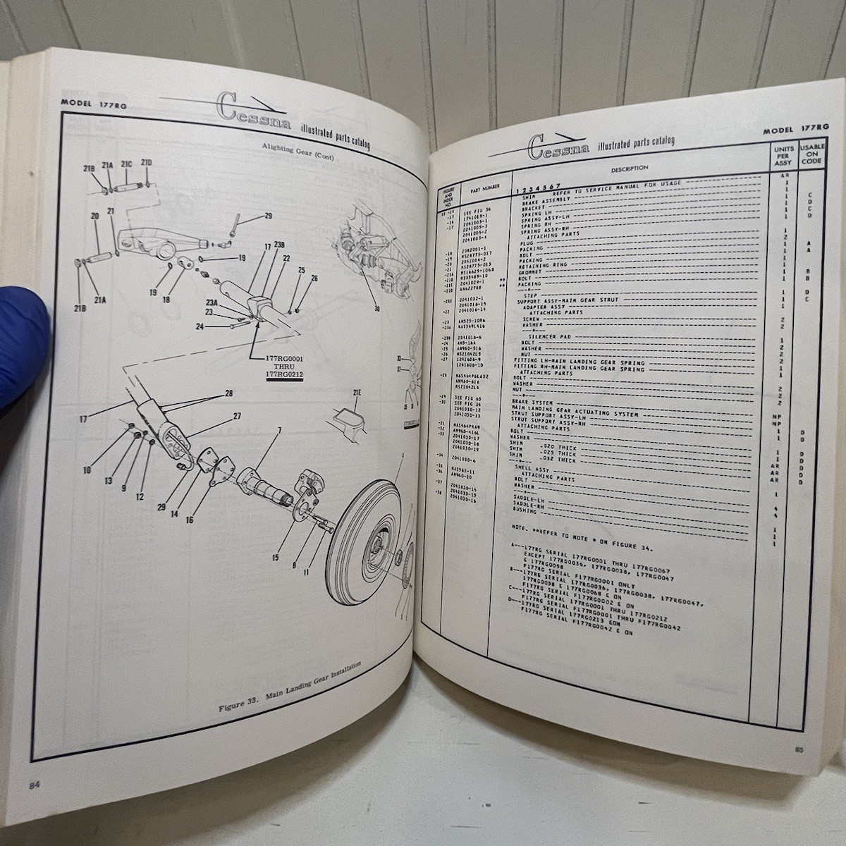 1971-1975 CESSNA Cardinal RG Parts Catalog Manual Original Book