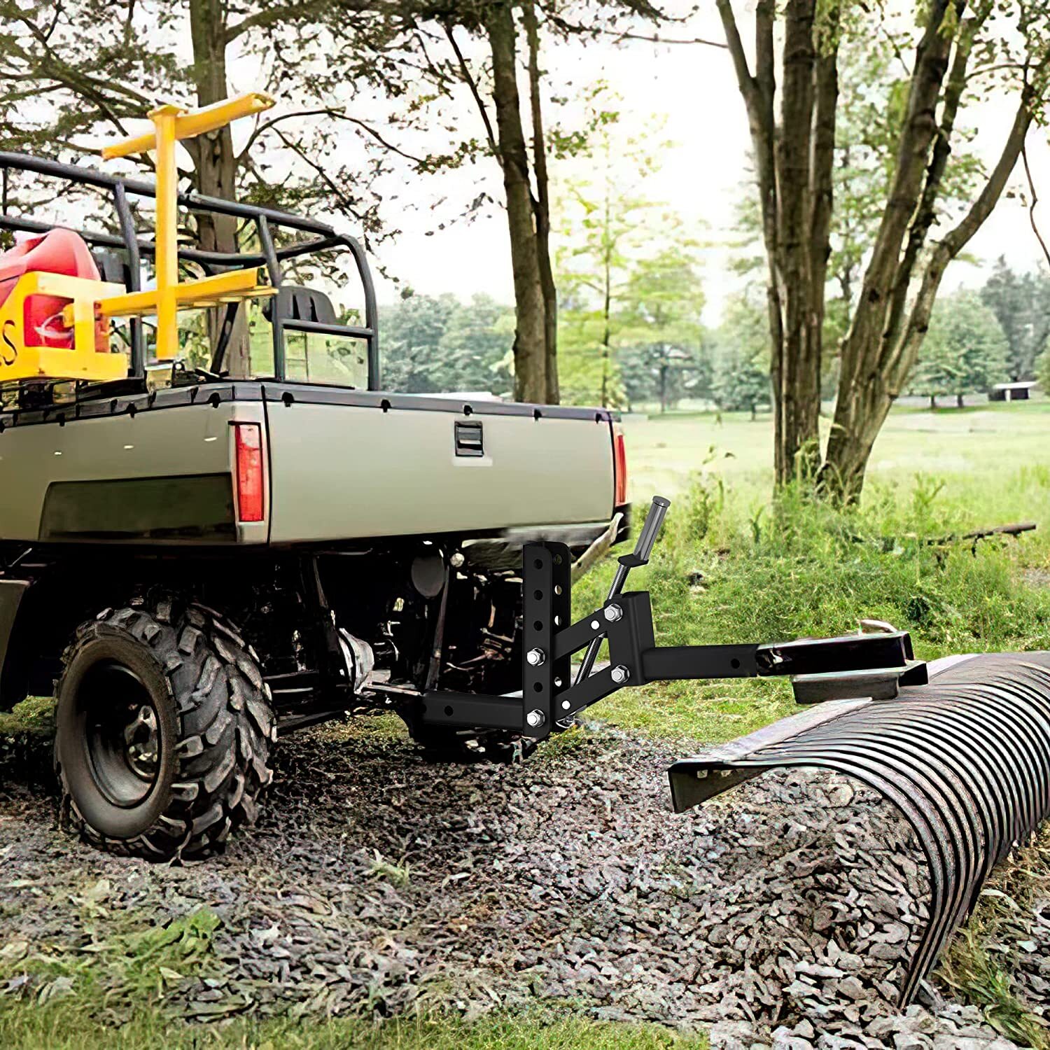 ATV/UTV Landscape Rake Implement W/1-Point Lift System Tractor Removal Rock Lawn