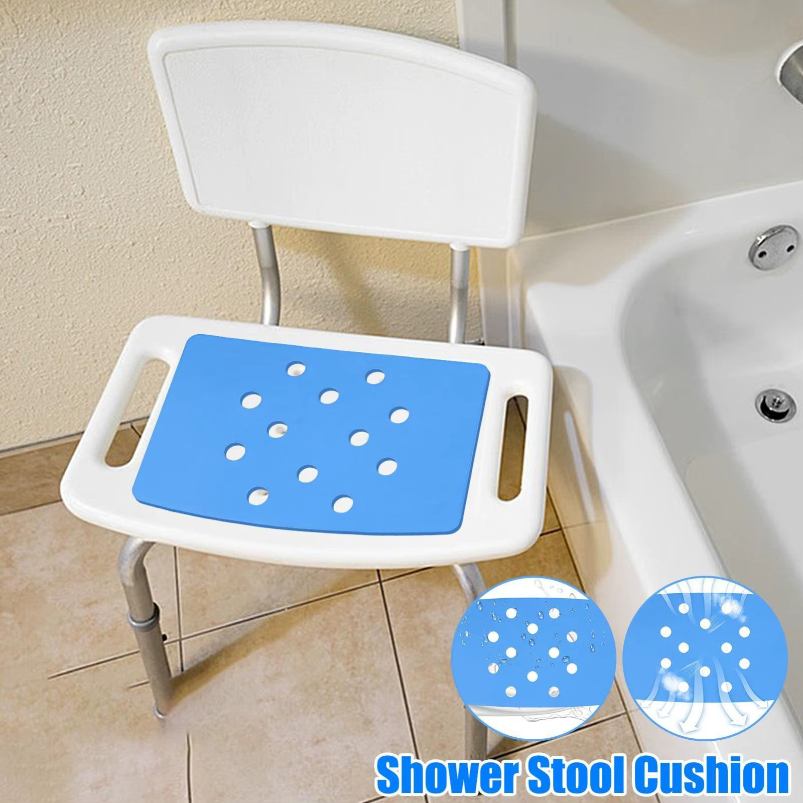 Bathtub Shower Seat Anti-Slip Padded Bench Shower Stool, New