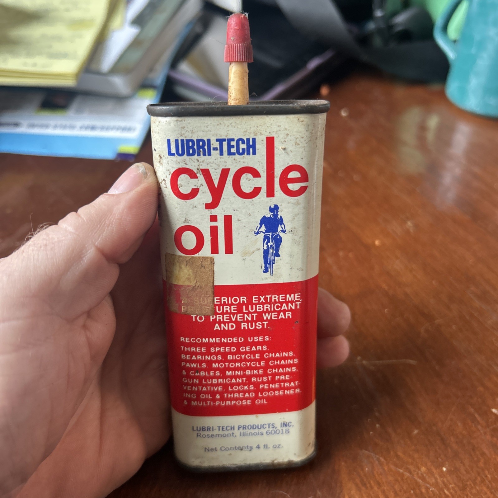 VINTAGE Lubri- Tech  CYCLE OIL CAN Small Advertising Oiler