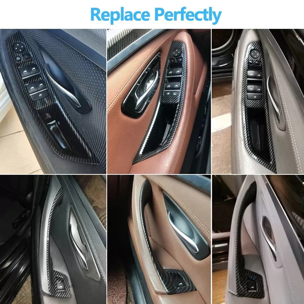 Inner Door Panel Handle Pull Trim Cover For BMW F10 F11 520i 528i Carbon Fiber