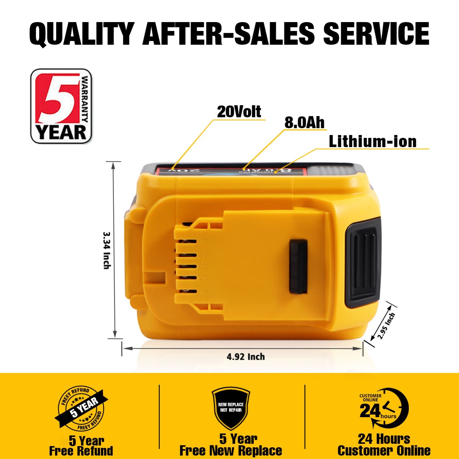 2Pack Lithium Ion Battery For DeWalt 20V 20 Volt Max 8.0AH DCB205 DCB206 DCB200