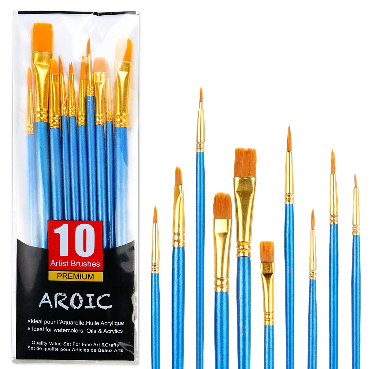 Acrylic Paint Brush Set 10pcs Nylon Hair Watercolor Oil Painting Artist Brushes
