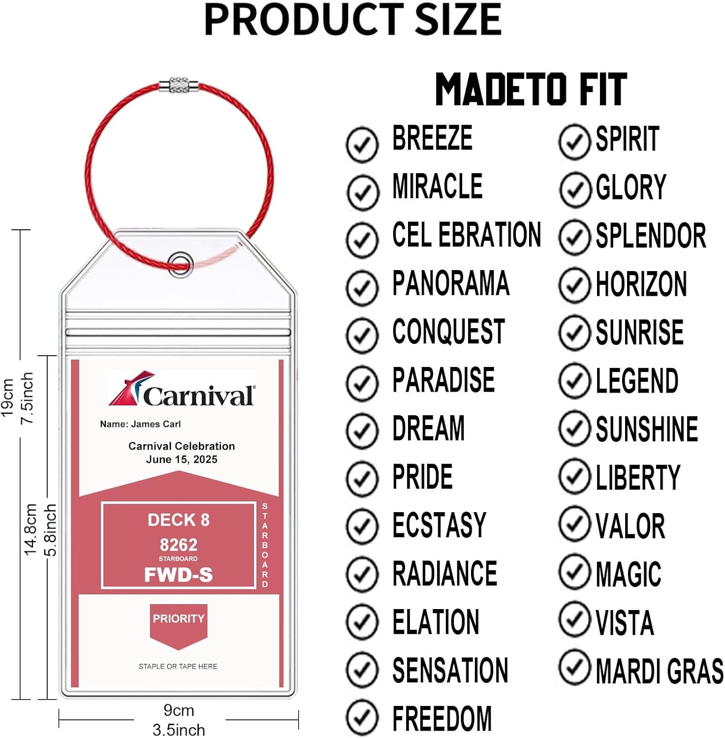 Carnival Cruise Luggage Tag Clear - 8 Pack, 8 Pcs Holder