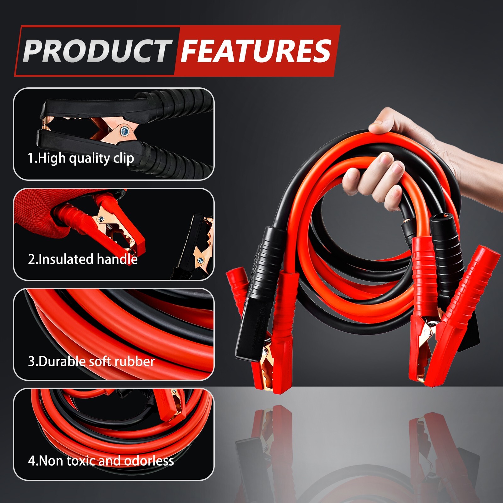 Auto Jumper Cables 1 Gauge 3000AMP 20Ft , Automotive Booster Cables for Car Van
