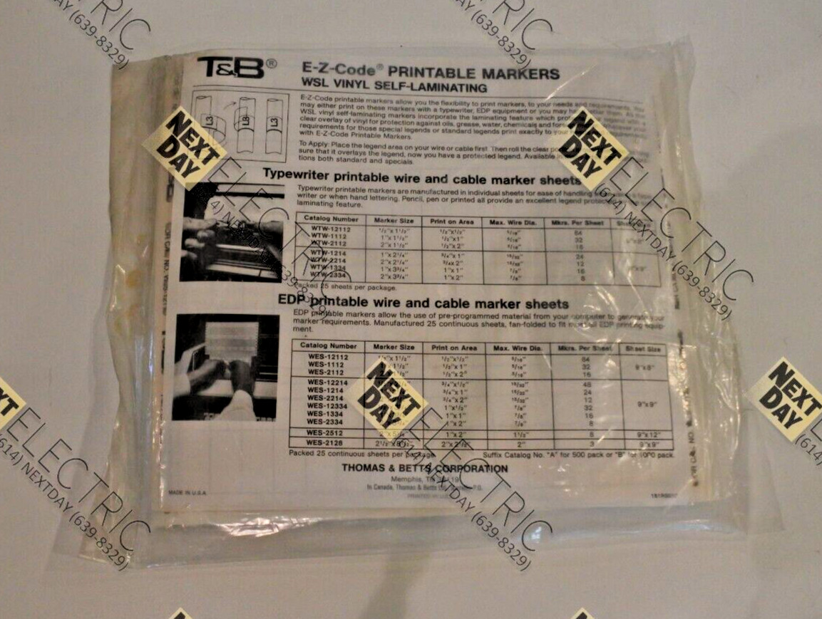 T&B, WES-12112, Printable Vinyl Self Laminating Wire Wiring Labels 25pcs
