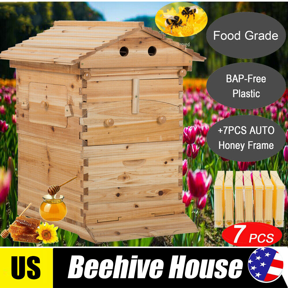 7 x Auto Beehive Frames Bee Hive + Beekeeping Hive Cedarwood Brood Box Super Box
