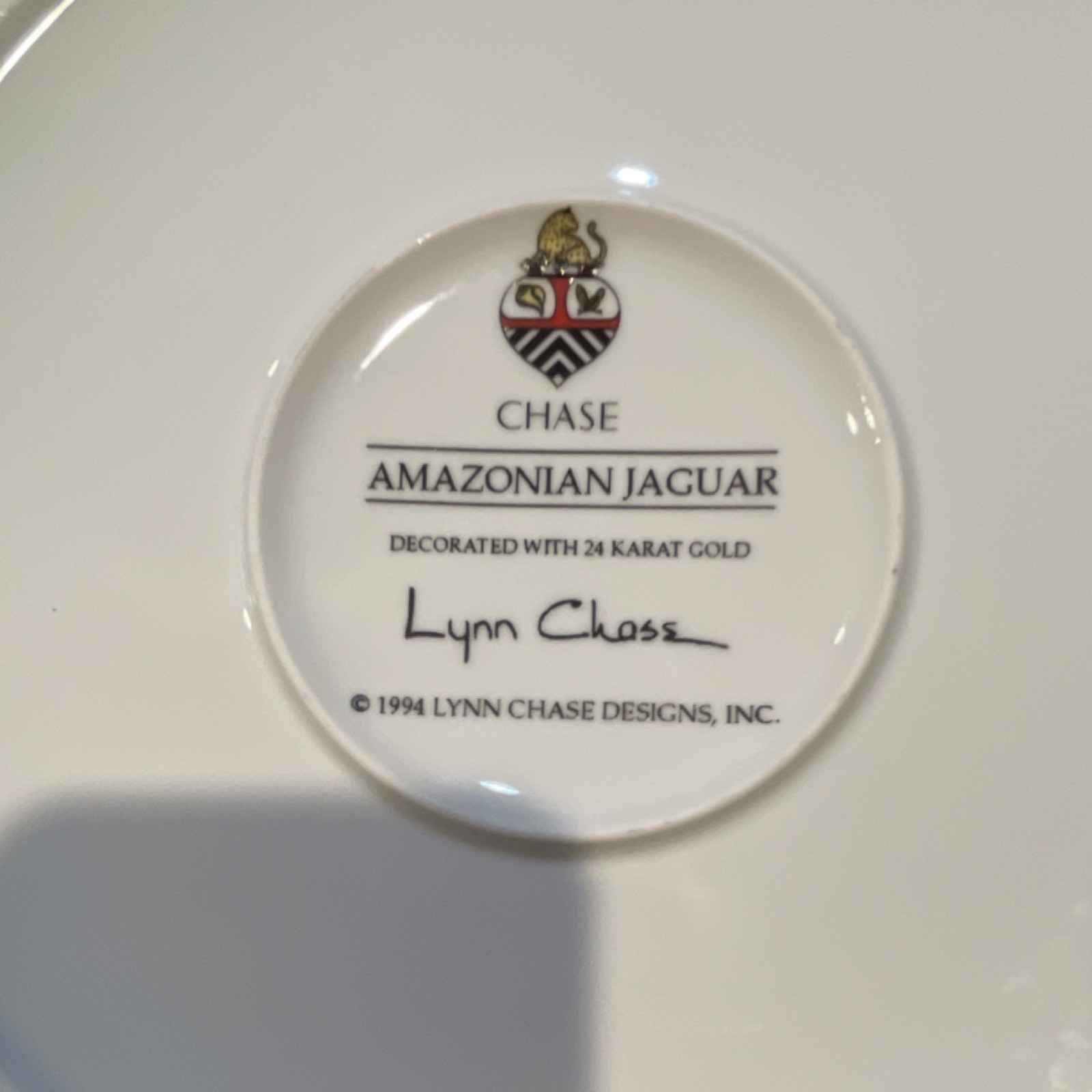 Lynn Chase Porcelain Amazonian Jaguar Round Bowl with Lid 24K Gold 1994 Wildlife