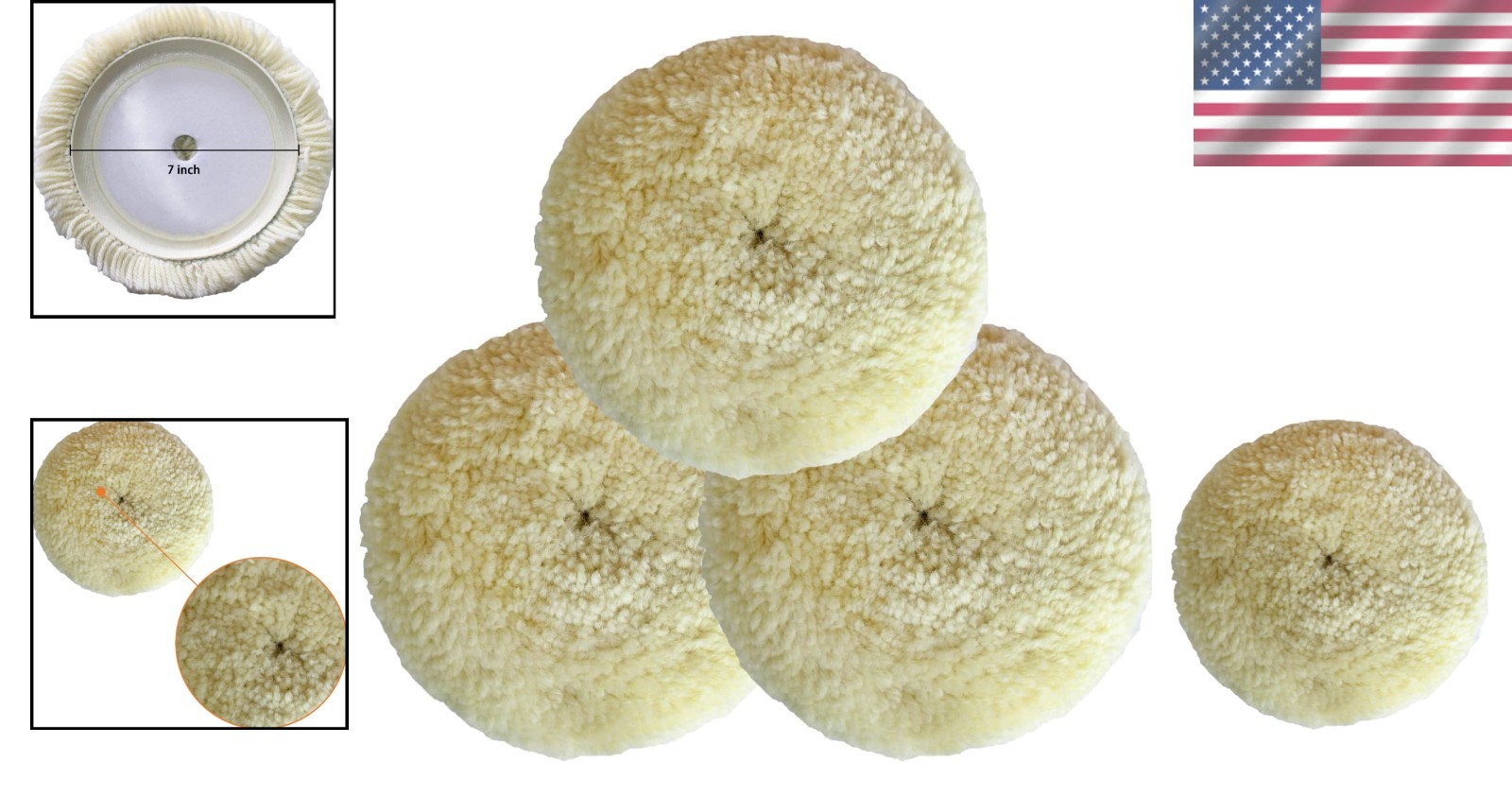 7" Wool Buffing Pad Kit 3PCS - Auto Car Boat Polish