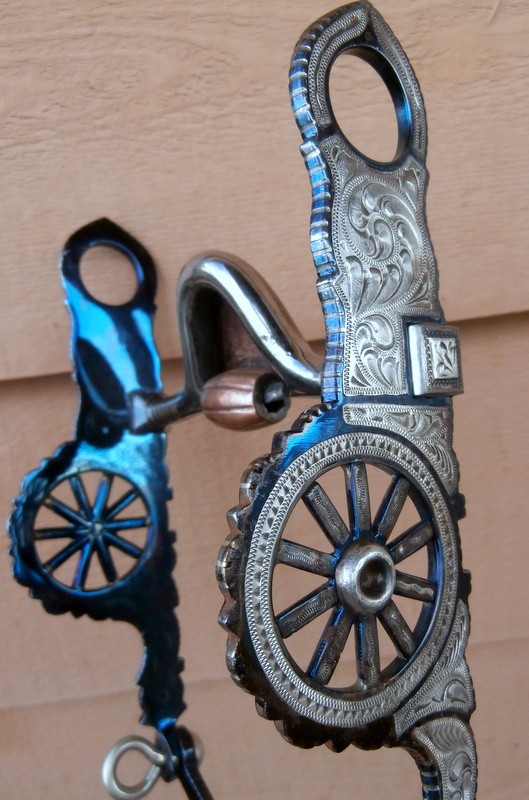 Vintage E. Garcia Wagon Wheel Cheek Silver Blued Inlaid Edge Stripes Horse Bit