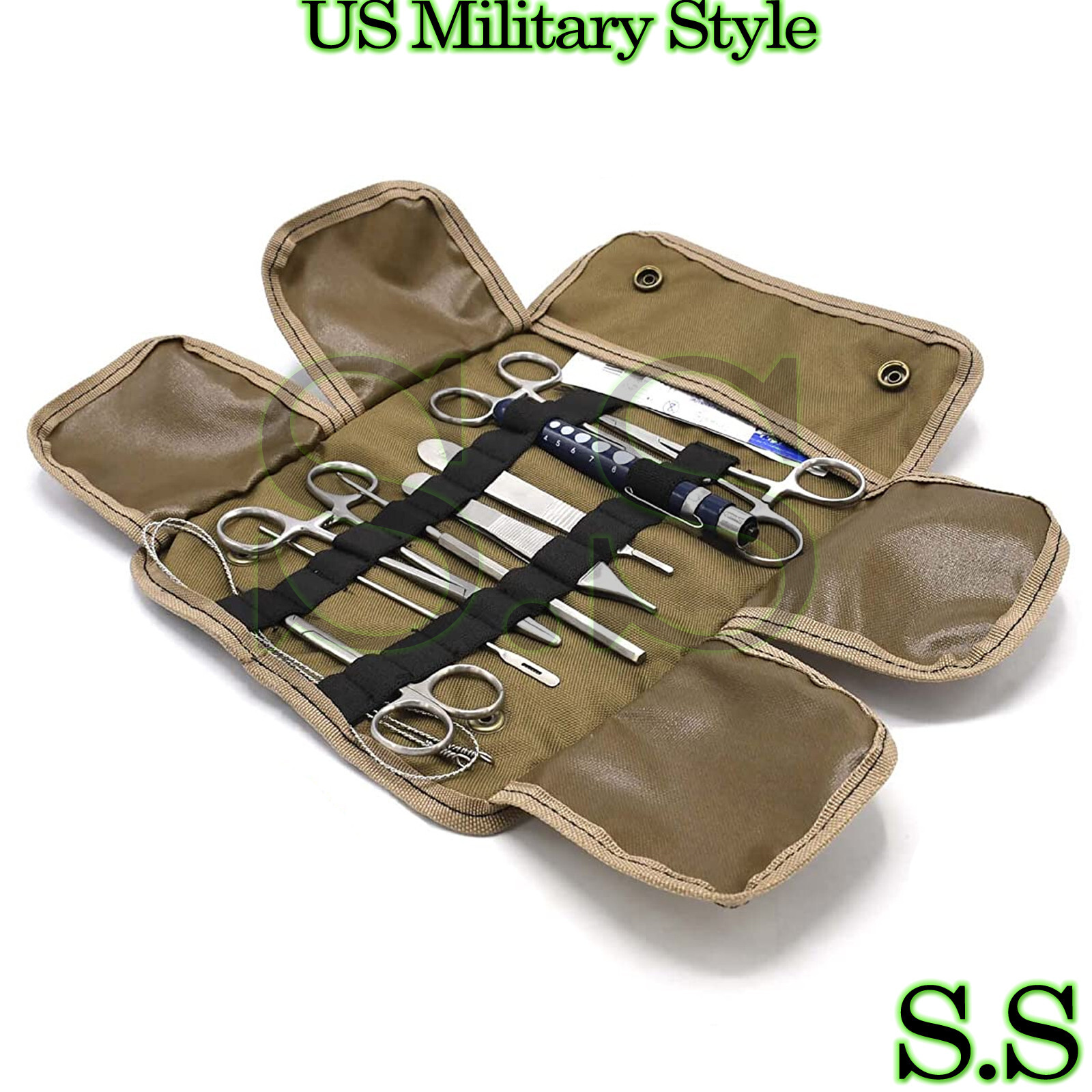 20 pcs Tan US Military Style Surplus Emergency Survival Kit with MOLLE Pouch