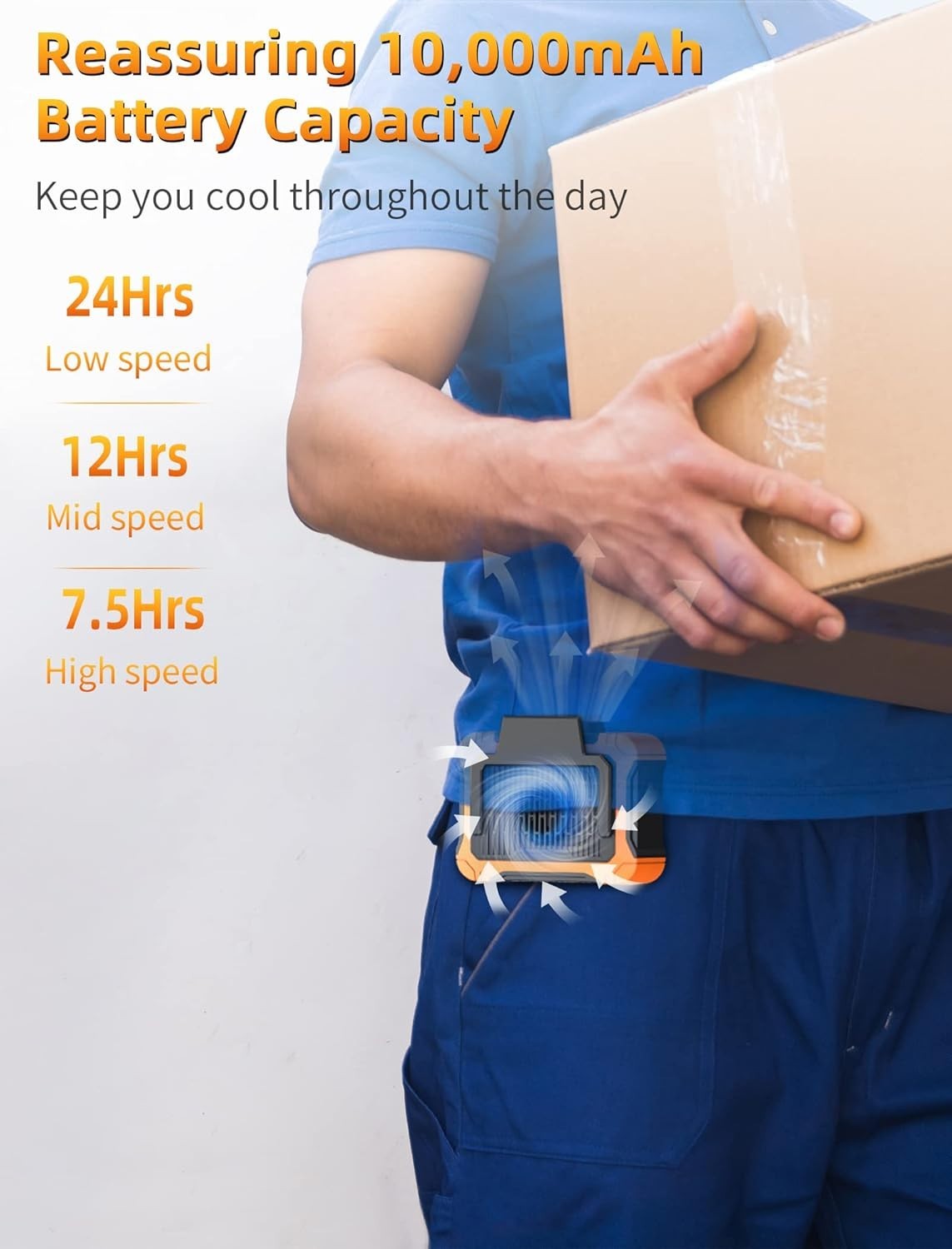 Koonie 10000mAh Waist Clip Fan with Solar Panel 30H Working Flashlight & Charger