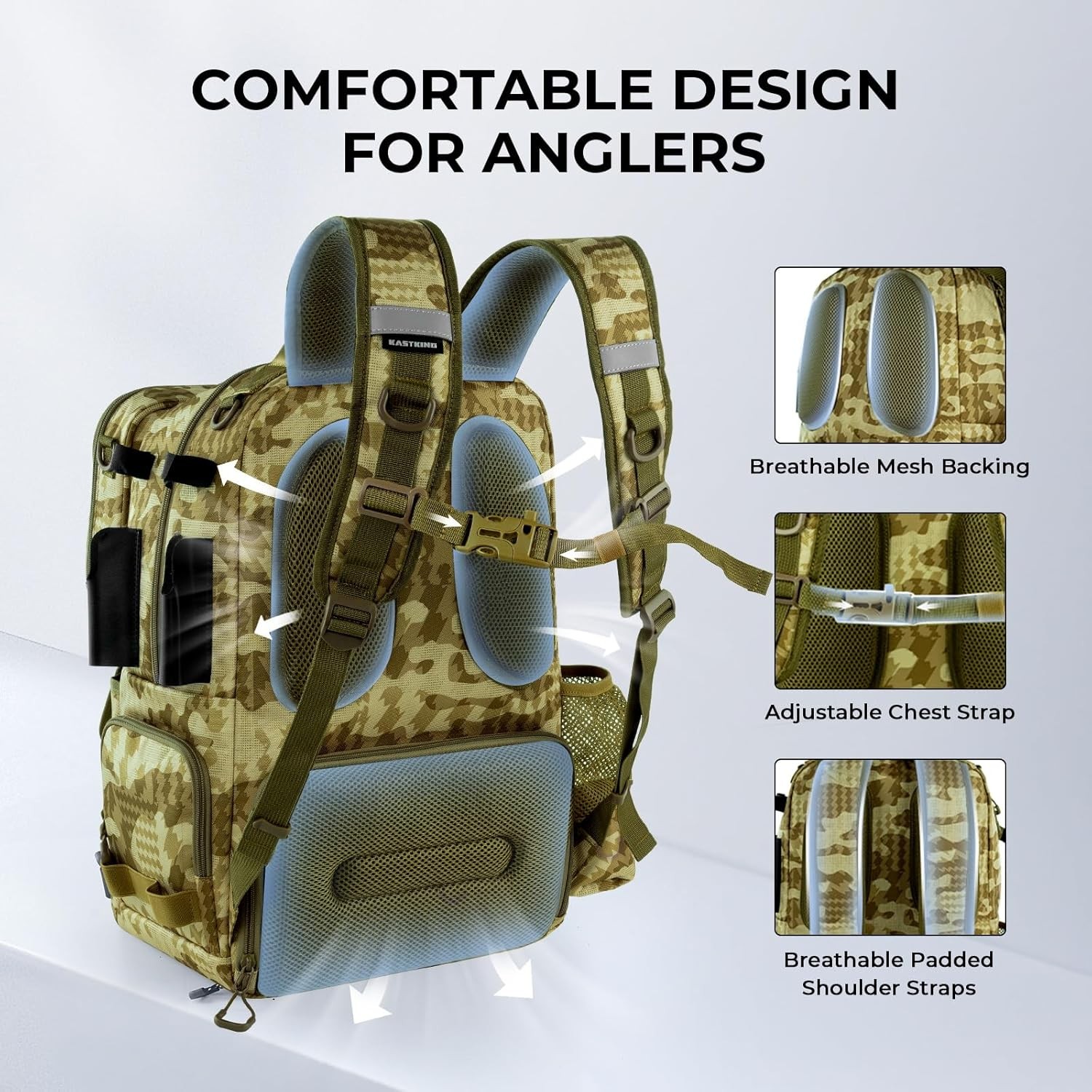 KastKing BaitSpace 50L Fishing Tackle Backpack with Removable Bait Binder