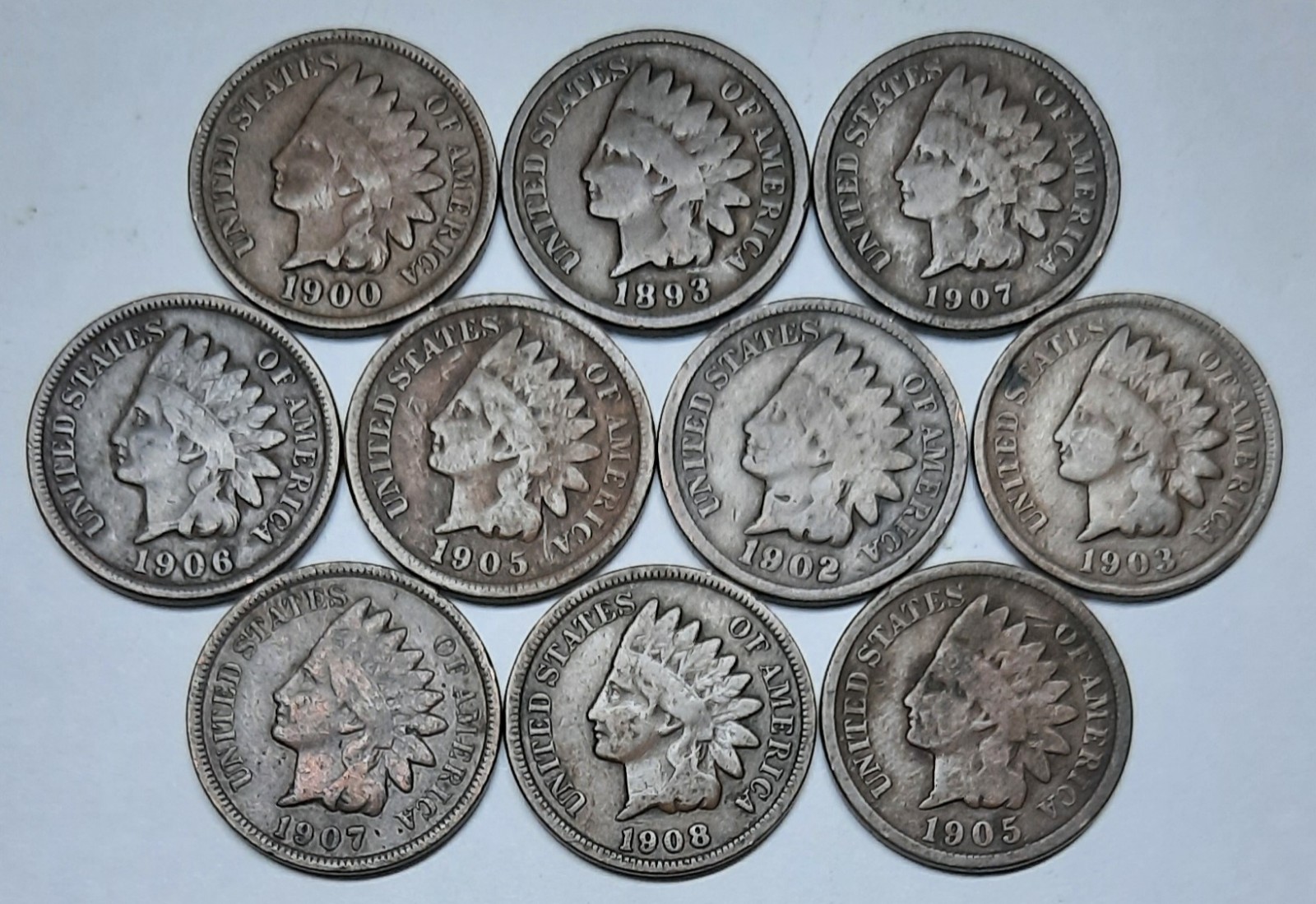 Ten 10 Indian Pennies Cents--NICE Variety of Dates!