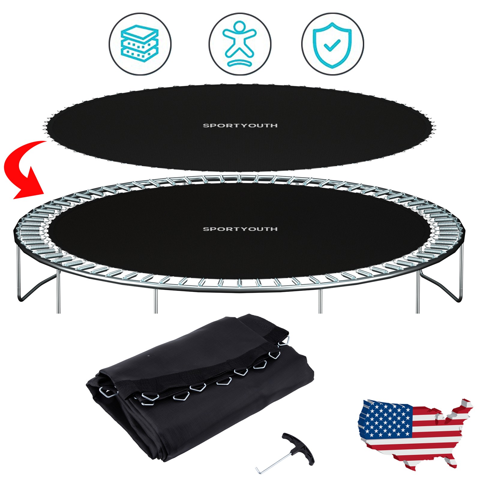 Round Replacement Trampoline Spring Mat Spare Part Fits 12ft 14ft 15ft Frame