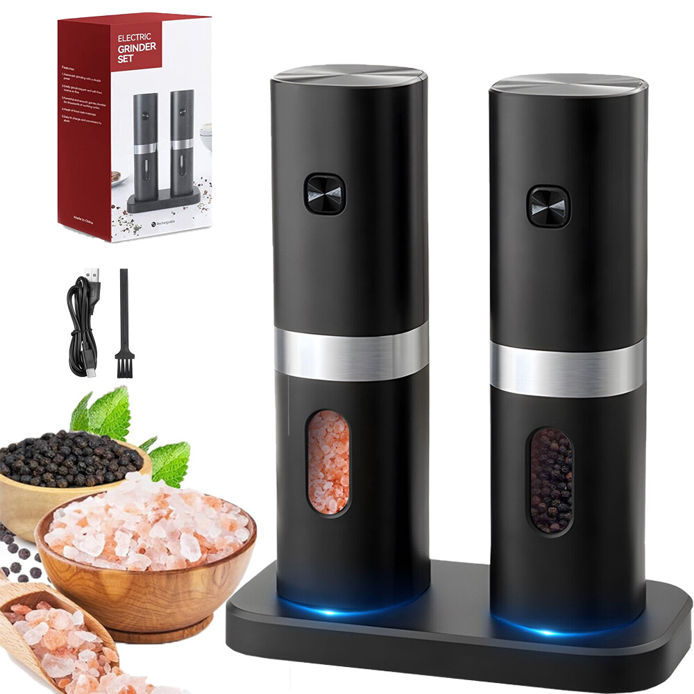 Electric Salt and Pepper Grinder Set with Rechargeable Base Mill-Adjustable