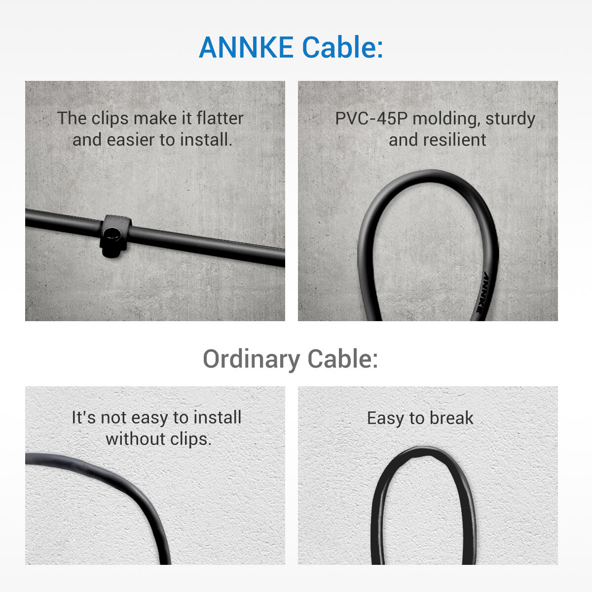 ANNKE 4x 100ft Video Power BNC Cable for CCTV Security Camera System Extend Wire