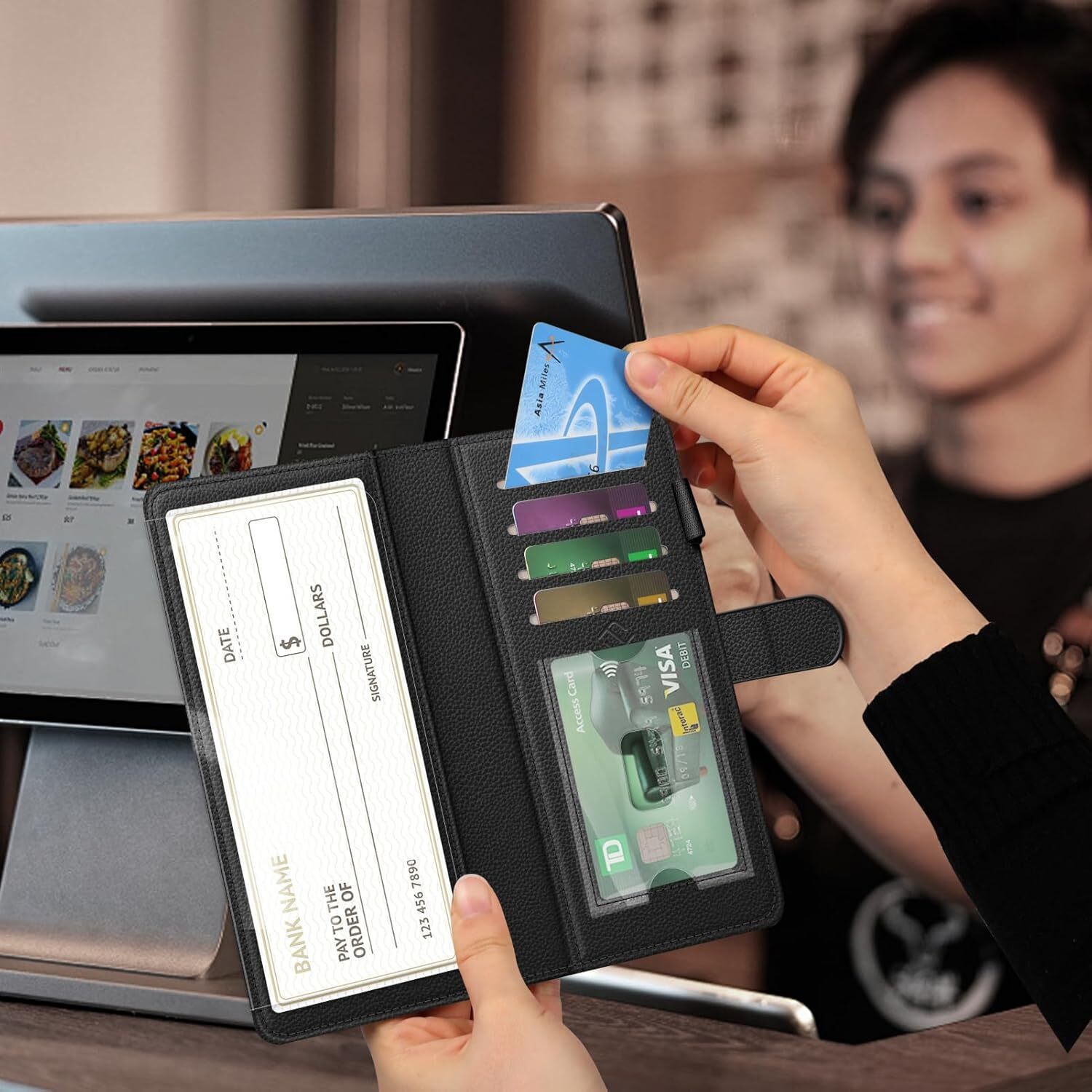 Checkbook Cover RFID Blocking Standard Register Duplicate Checks with Pen Holder