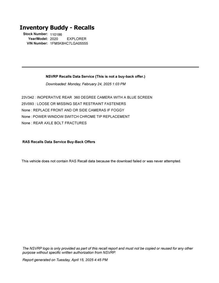 Camera/Projector Radar Unit Front Fits 20-23 EXPLORER 10307044