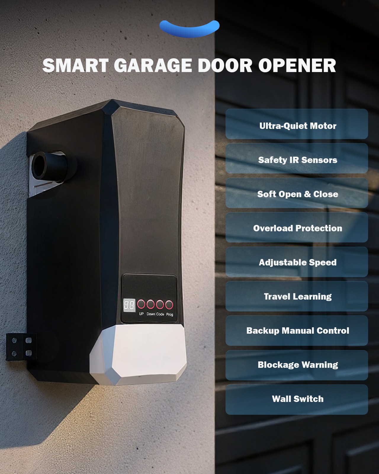 ZUMI Wall Mount Automatic Garage Door Opener w Remote Controls Infrared Sensors