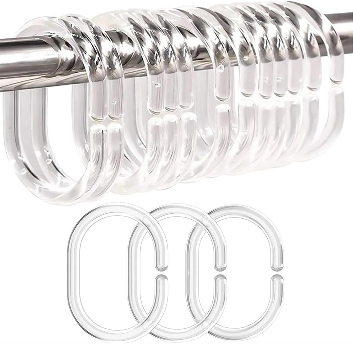 24 PCS Shower Curtain Rings, Plastic Clear Shower Curtain Hooks, C-Shaped Rings