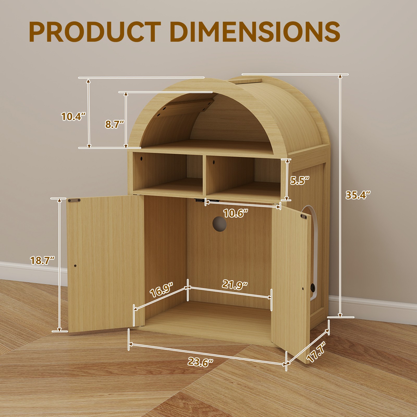 Arched Cat Litter Box Enclosure Furniture with Storage - Pet Supplies Organizer