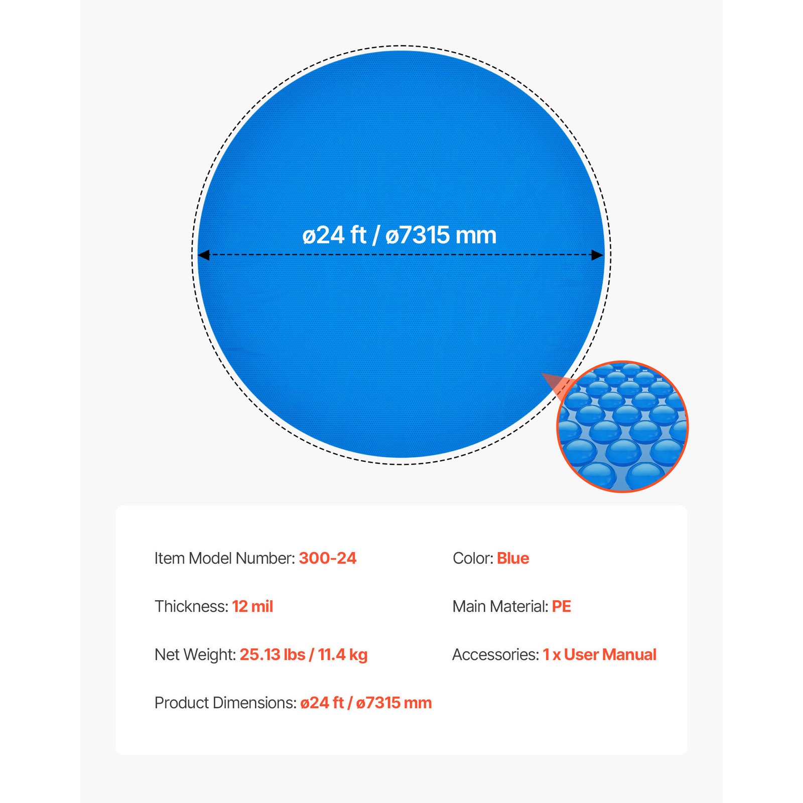 Uimoso Solar Pool Cover 24ft Round Pool Heating Cover 12 Mil Pool Heater Blanket