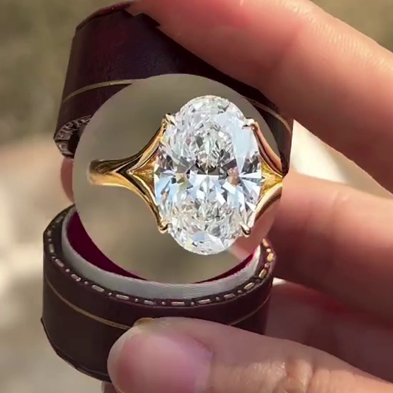 3.57 CTW Oval Cut Moissanite Hidden Halo Engagement Ring 14K Yellow Gold Plated