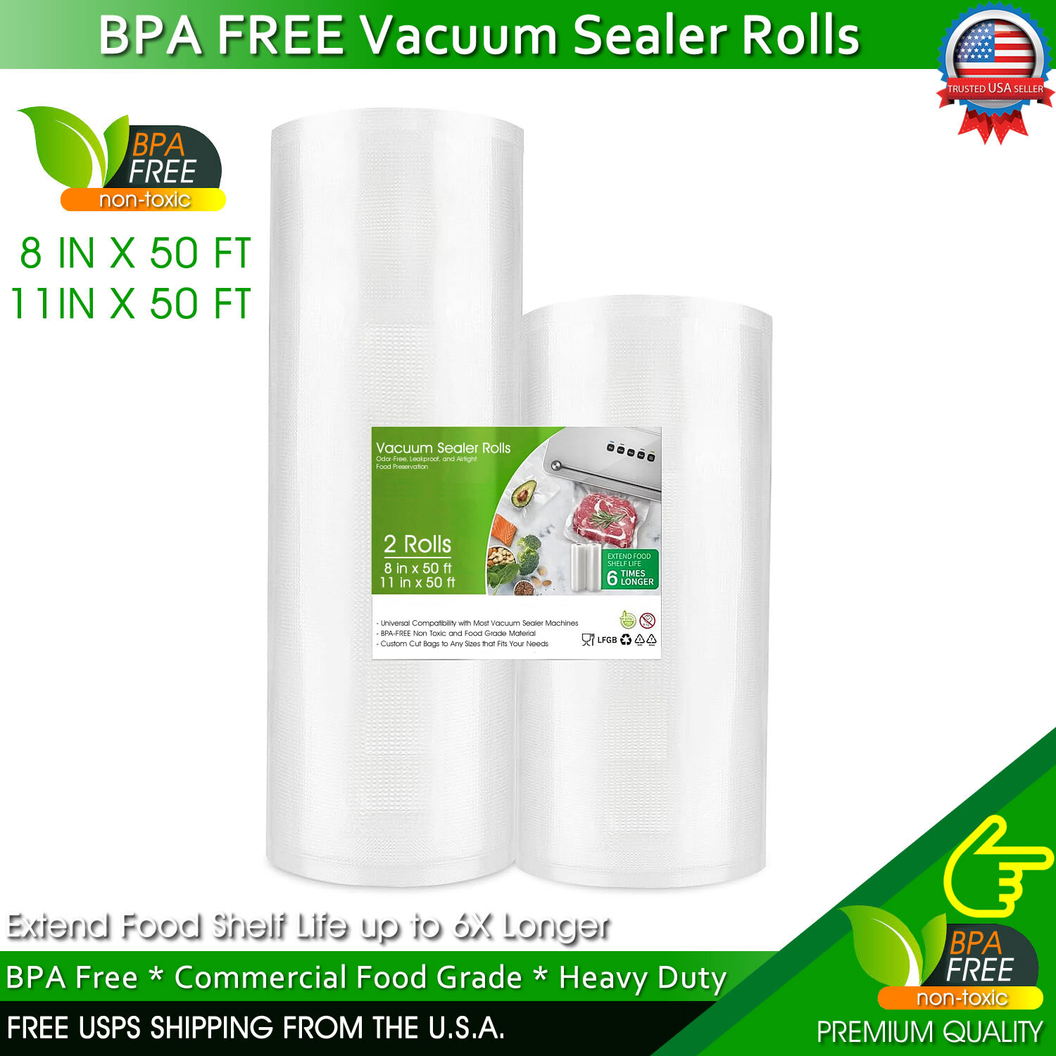 Vacuum Sealer Bags Rolls Jumbo 4Mil Food Saver Bag 8"x50' 11"x50' 8"x20' 11"x20'