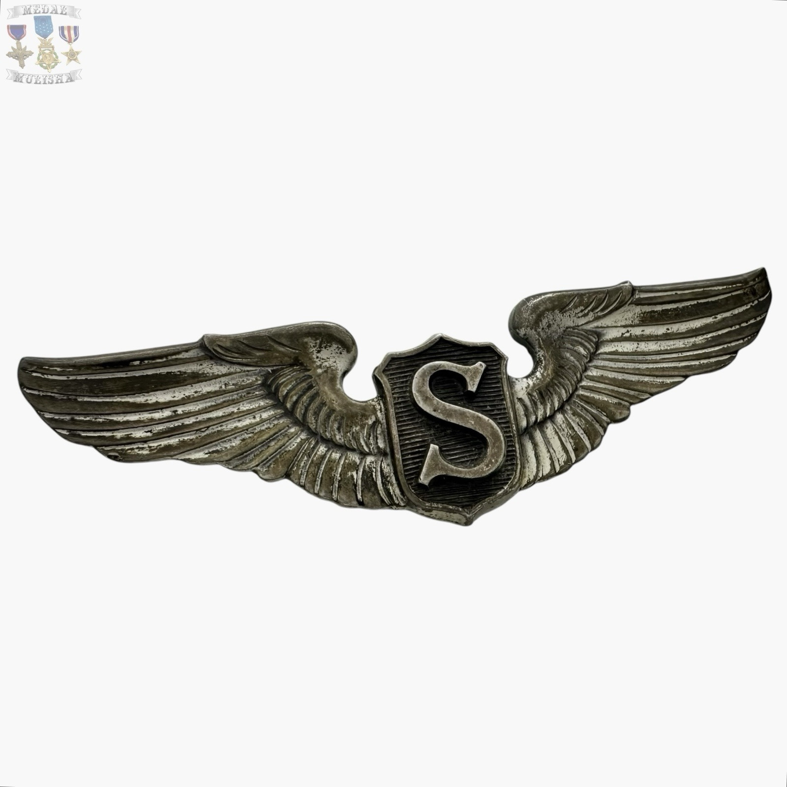 WWII USAAC SERVICE PILOT WINGS US ARMY AIR FORCES 3” SIZE STERLING WW2 #279