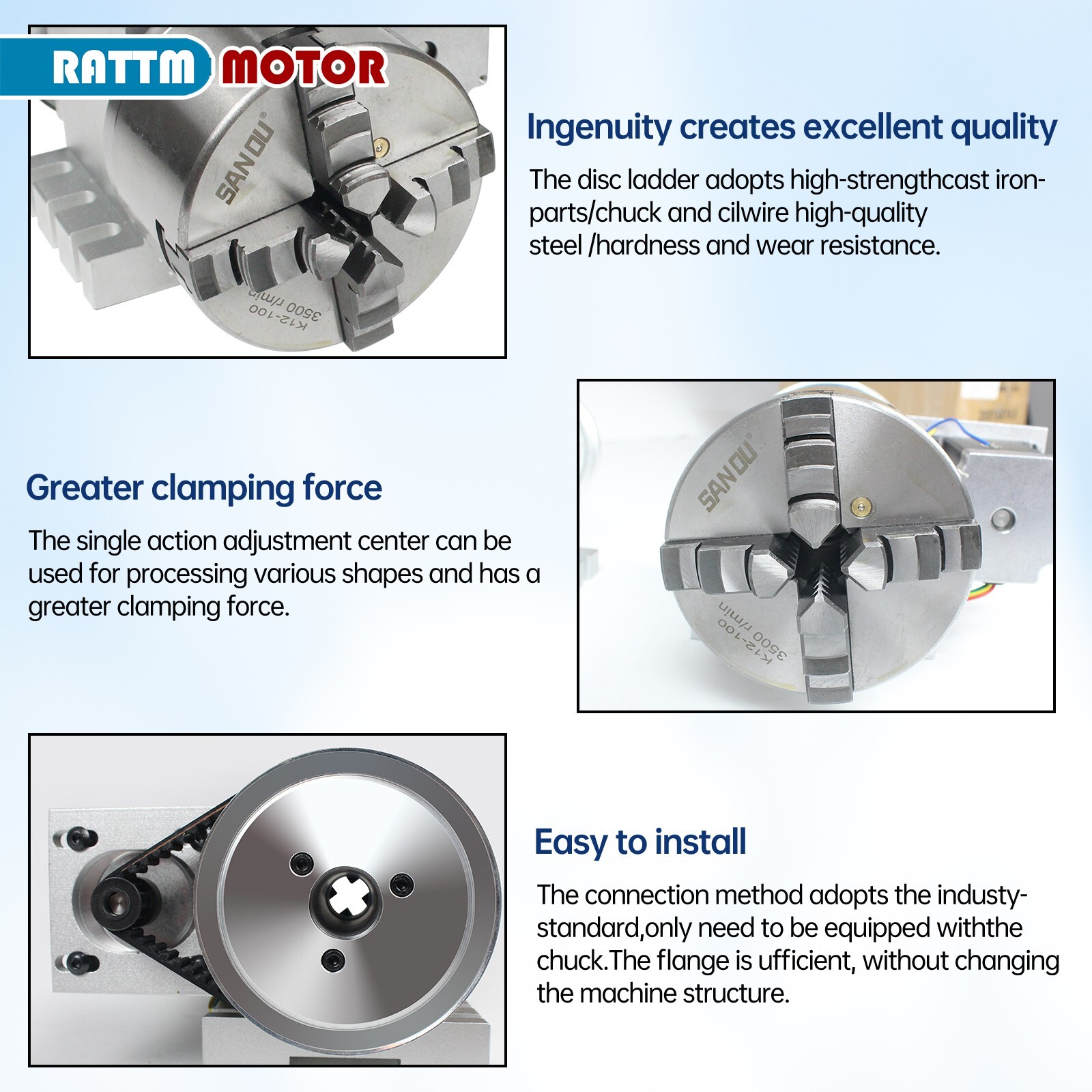 〖US〗CNC Rotation 4th Axis 100mm 4 Jaw Chuck Rotary Table with MT2 65mm Tailstock