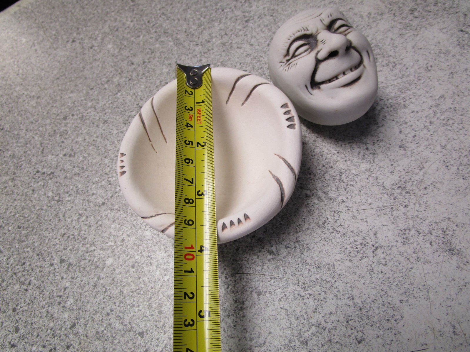 VTG 90s NOS Creepy Face MORTAR PESTLE set head pottery clay craft freaky oddity