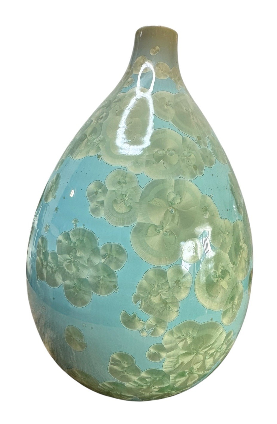 Simon Pearce Teardrop Jade Crystalline Vase Celadon Organic Studio Pottery