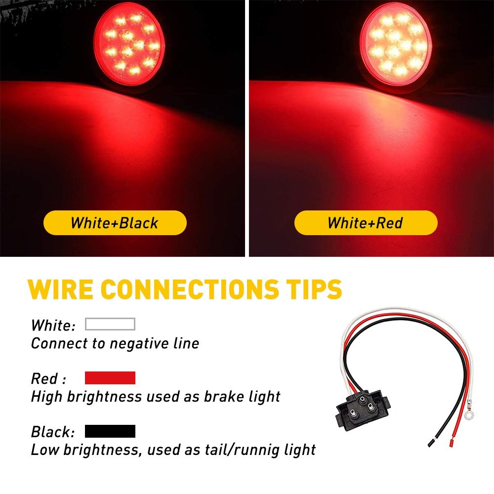 4"inch Round Red 12-LED Truck Trailer Stop Turn Tail Brake Lights Waterproof 12V