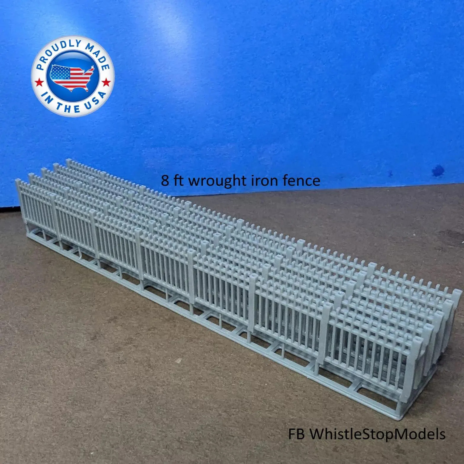 HO Scale 8 ft tall double rail wrought iron fence