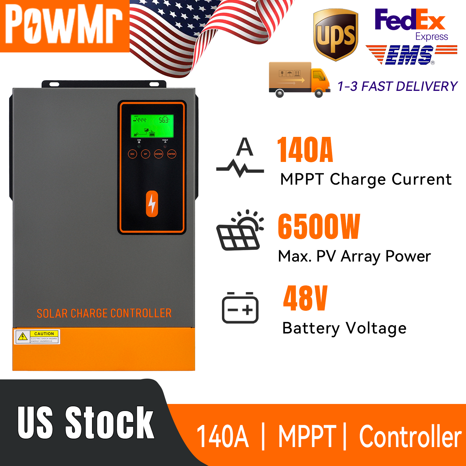 POWMR 48V 140A MPPT Solar Charge Controller PV Max500V Lithium Battery Regulator