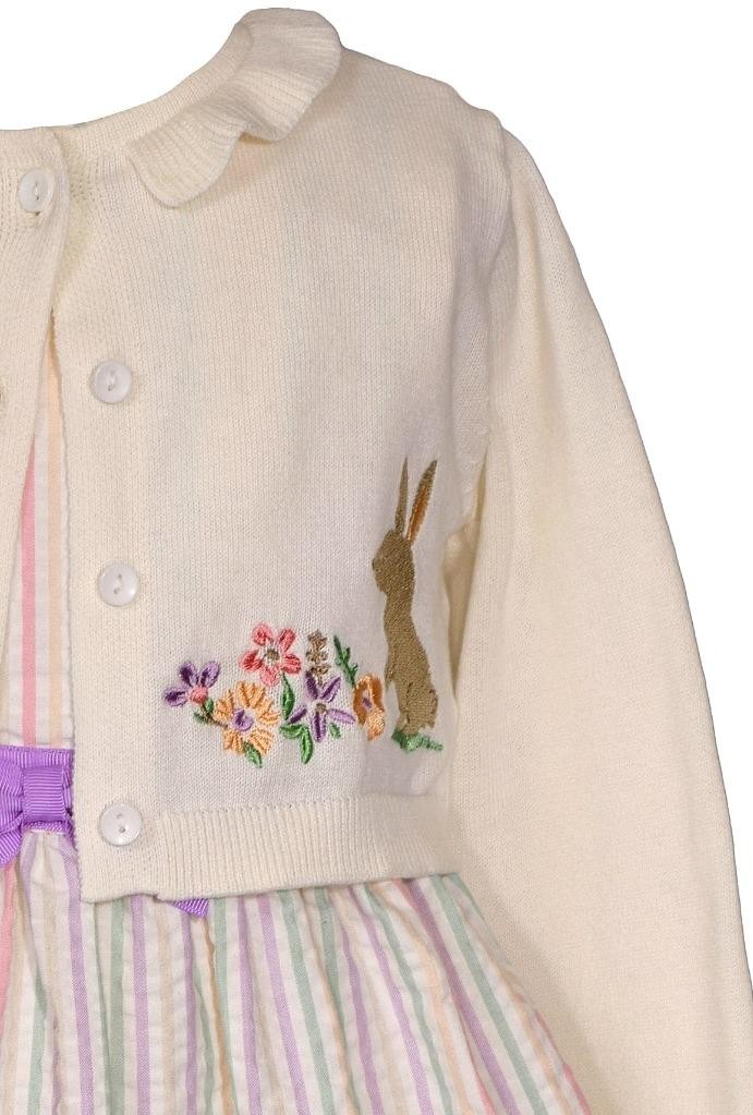 NEW Bonnie Jean Girls Size 4T "IVORY PASTEL BUNNY" Easter Dress Cardigan Set