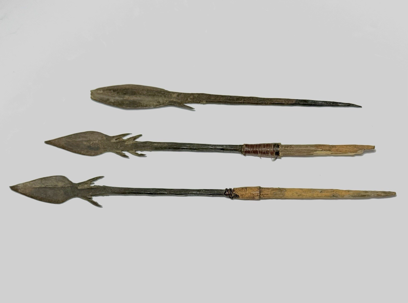 Antique African Spears Tribal Weapons Wood & Iron 3-Piece Set