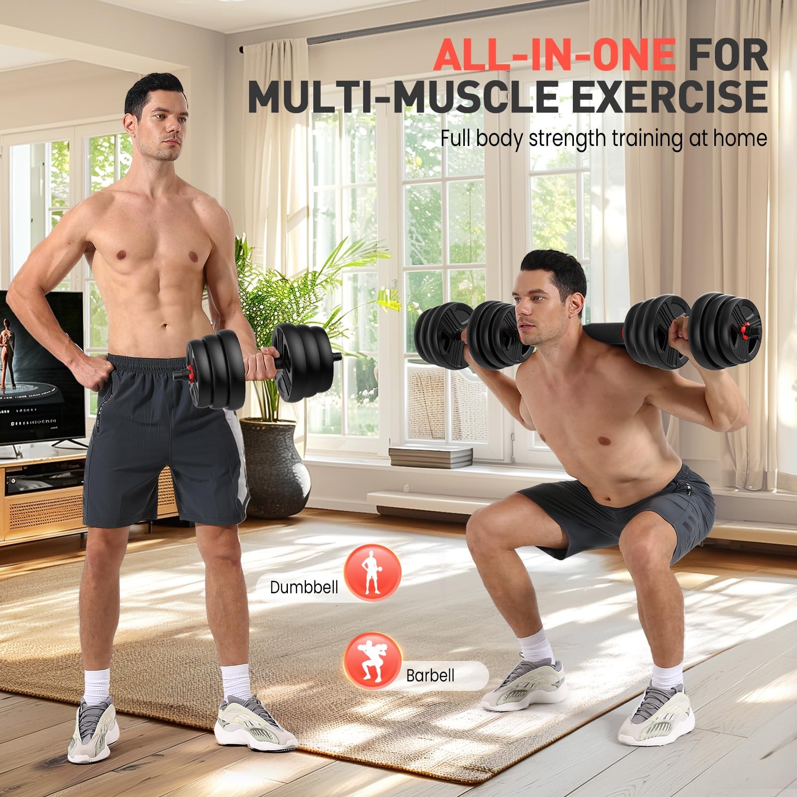 Adjustable Dumbbells Sets, 20/30/40/60/80lbs Free Weights Dumbbells Set of 2