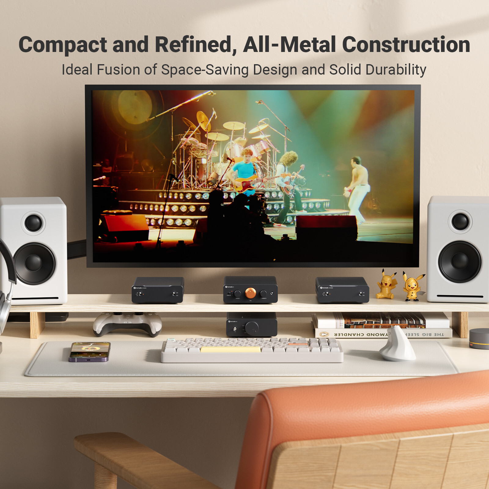 Fosi Audio P4 Mini Preamplifier Bass & Treble Control Gain Adjustable W/3 Inputs