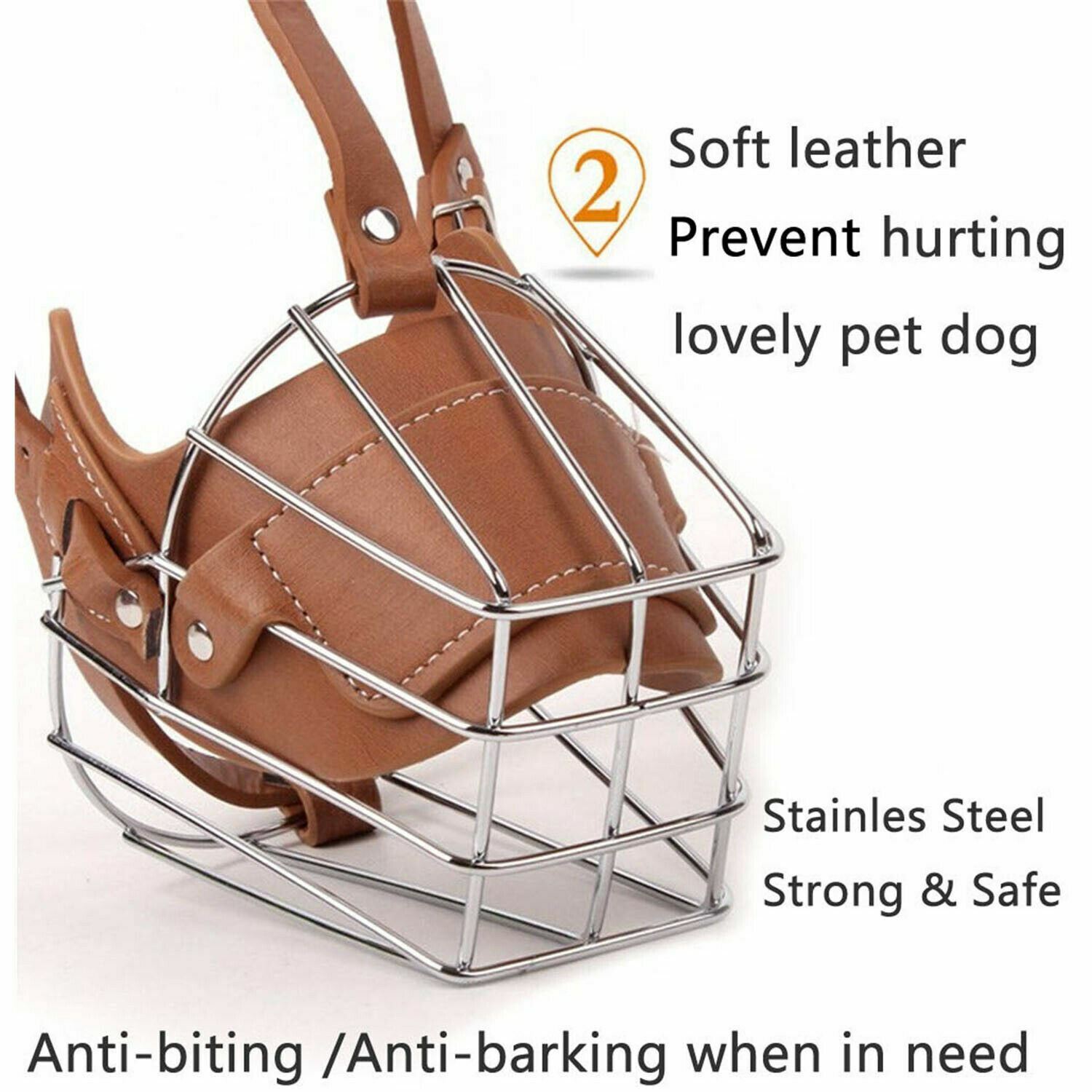 Metal Wire Leather Basket Cage Dog Mouth Muzzle w Adjustable Straps No Bite Bark